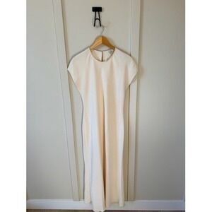 Luxely Sable Cream Off White Cap Sleeve Midi Dress Size 6 Minimalist Crew Neck